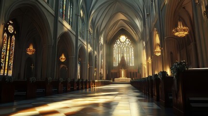 Obraz premium Sunlit cathedral interior, serene space