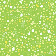 Green Repeat Floral Butterfly Pattern