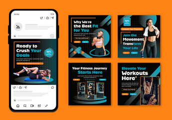 Fitness and Lifestyle Social Media Post Set Template