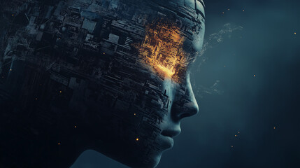 Obraz premium Exploring artificial intelligence ethics and bias in technology urban environments digital art side view perspective