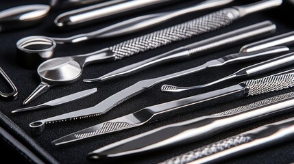 Precision tools for watchmaking on a sleek black velvet surface