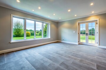 Obraz premium Spacious new house, empty room bathed in window light. Minimalist interior, HD wallpaper.