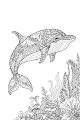 Fototapeta premium Whale in the sea A4 colouring sheet. you can print it on standard A4 paper