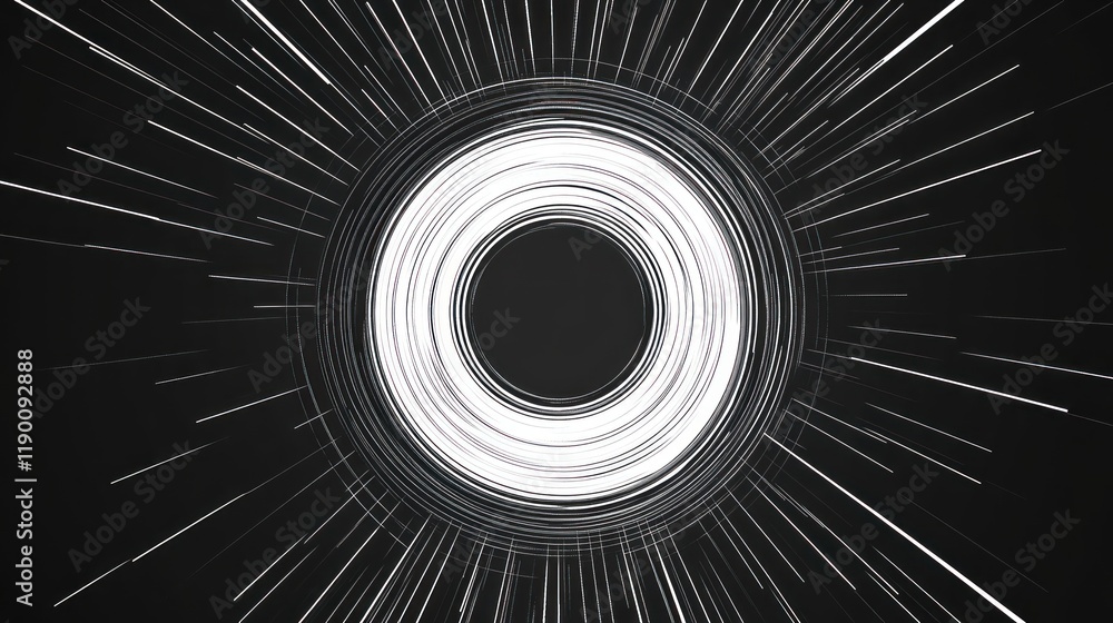 Poster abstract vortex: a monochromatic exploration of speed and movement through concentric circles and ra