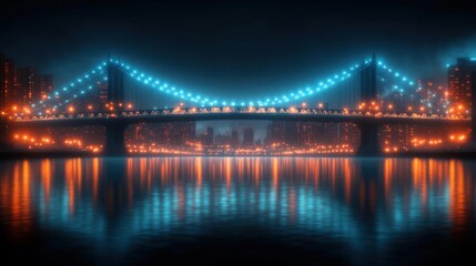 Obraz premium Luminous City Bridge at Night with Water Reflections