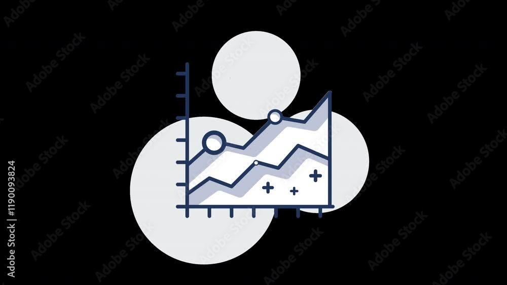 Poster a sleek line graph representing data trends on a dark background with circular shapes.