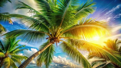Fototapeta premium Vibrant palm tree backgrounds: summer vacation dreams, beach scenery perfection.