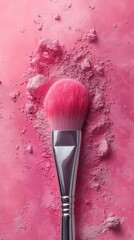 Vibrant Pink Makeup Brush with Pink Powder on Textured Background