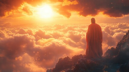 Obraz premium god in red robe against the background of the sky