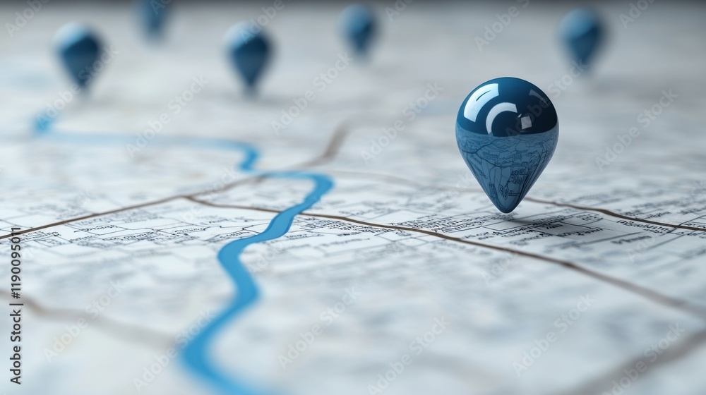 Poster gps navigator pin blue color mock up with map on white background vector illustratio