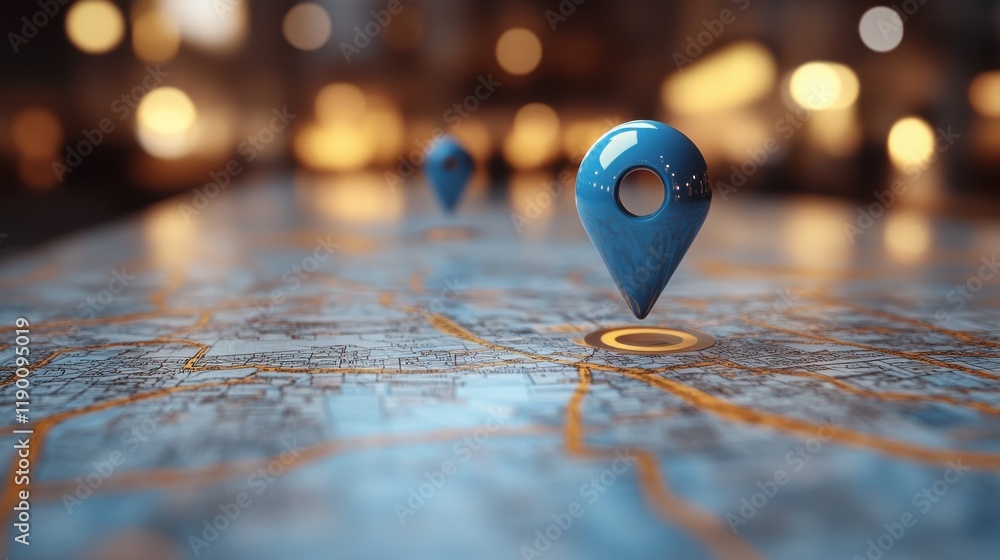 Poster gps navigator pin blue color mock up with map on white background vector illustratio