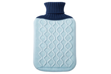 Light blue knitted hot water bottle isolated with transparent background