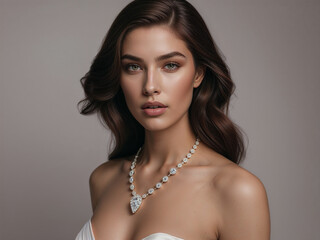 Brunette woman model with high end jewellery in dramatic studio lighting 
