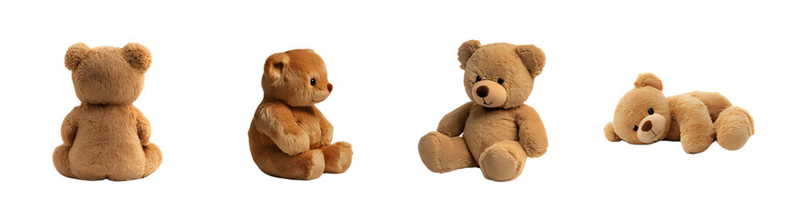 A collection of four cute teddy bears in different poses. © Cyan Creative