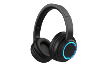 headphones with blue LED lighting isolated on transparent white background, clipping path