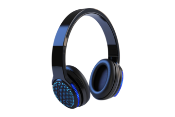 headphones with blue LED lighting isolated on transparent white background, clipping path