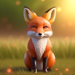 Obraz premium Curious Red Fox in Golden Sunrise Amid Dewy Grass