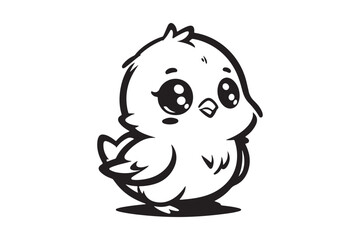 Cute baby chicken black outline vector 