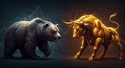 Abstract crypto bear and bull. bear vs bull 