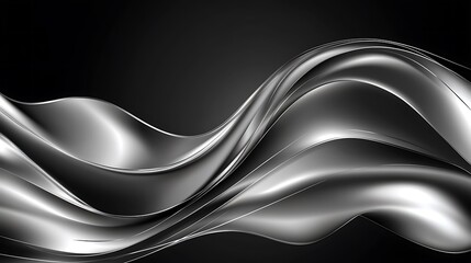 Obraz premium Abstract Silver Waves Flowing Dark Background