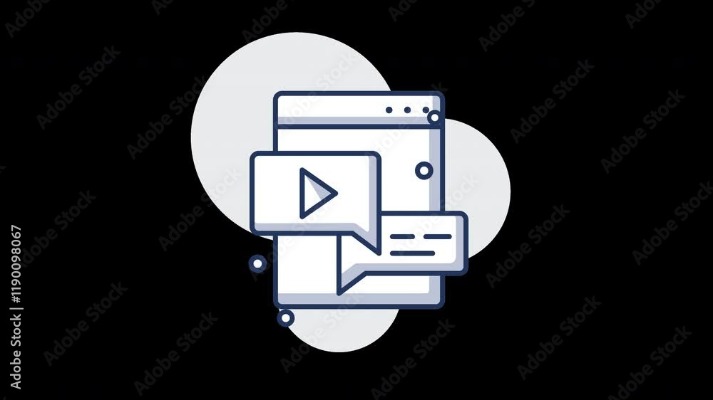 Poster a flat design illustration of a digital screen with play buttons and notifications, suitable for exp