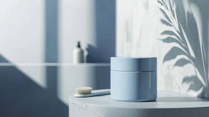 Luxury Skincare Cream Jar Facial Brush Marble Surface Natural Light