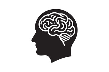Human head profile with brain symbol, black icon vector illustration 