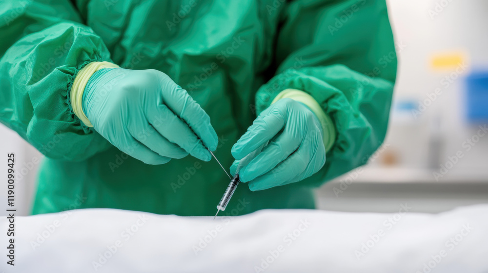 Poster autopsy, a close-up image of gloved hands holding a specific object, showcasing intricate details an