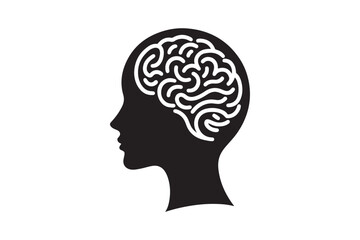 Human head profile with brain symbol, black icon vector illustration 