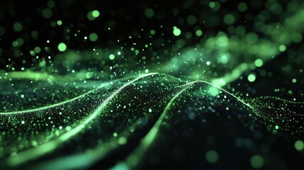 Abstract Green Particle Wave Background Image: Digital Ar