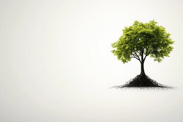 A hybrid tree with mechanical roots and digital branches nature concept art minimalist environment unique viewpoint