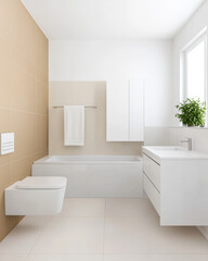 Fototapeta premium Modern bathroom design with minimalist features and natural light in a spacious environment