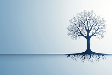 Innovative hybrid tree with mechanical roots and digital branches futuristic landscape digital art minimalist view