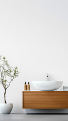 Fototapeta premium Elegant bathroom design featuring a modern sink minimalist decor and natural elements