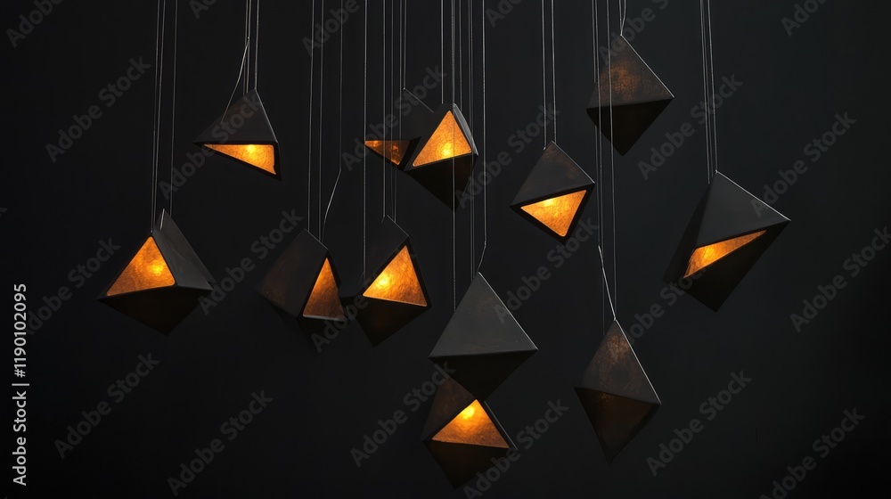 Poster abstract custom shaped lights floating against a dark background with room for text in the top right