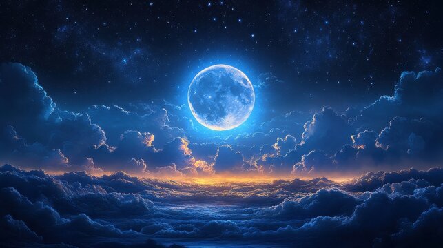 in the beginning god created the heavens and the earth genesis 1 1 night sky with full moon and stars vector illustration background