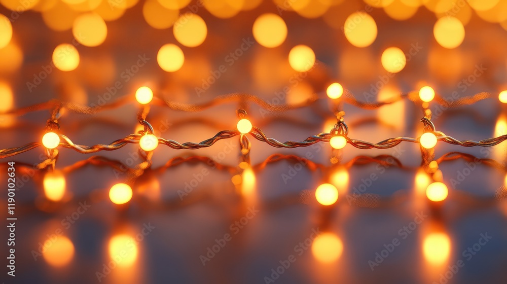 Poster abstract view of decorative string lights reflecting on a glossy surface, creating a magical and art