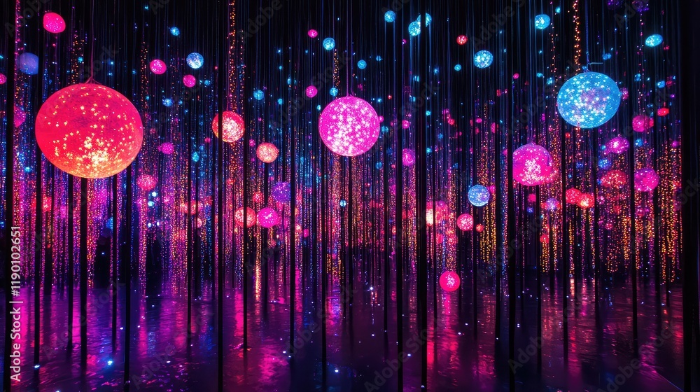Poster abstract view of decorative string lights reflecting on a glossy surface, creating a magical and art
