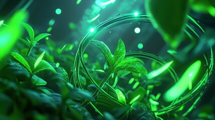 Digital visualization of a thriving sustainable ecosystem nature 3d render lush environment close-up view eco-friendly concept