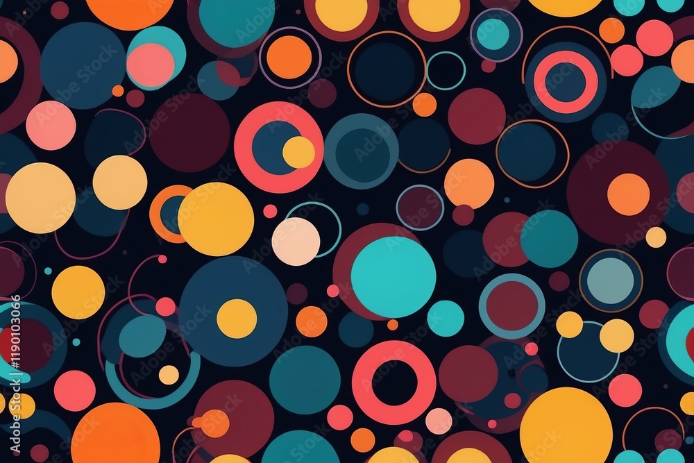 Poster abstract background with colorful circles and seamless pattern in a dark vibrant design