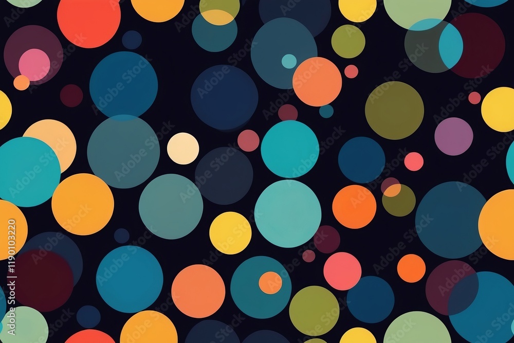 Poster abstract background with colorful circles and seamless pattern in a dark vibrant design