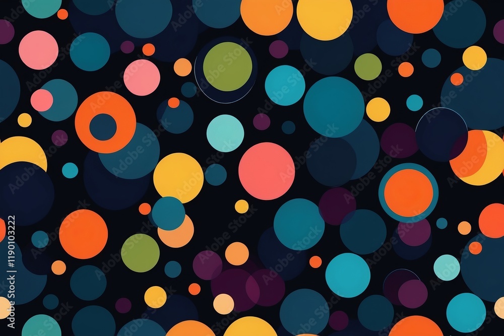 Poster abstract background with colorful circles and seamless pattern in a dark vibrant design