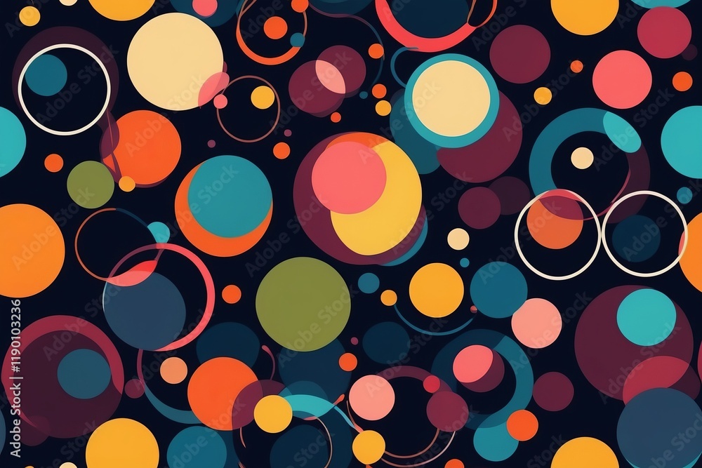 Poster abstract background with colorful circles and seamless pattern in a dark vibrant design