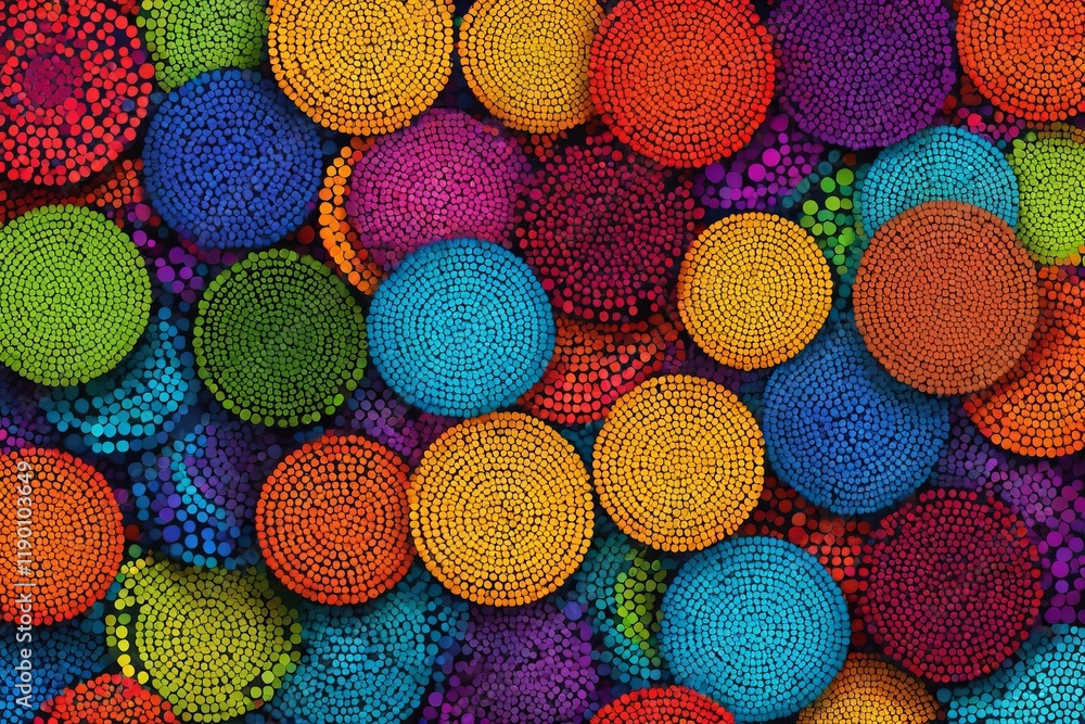Poster abstract background with big vibrant colorful circles and seamless pattern