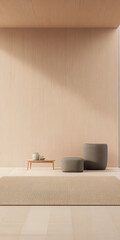 Minimalist interior design featuring natural materials and neutral tones in a serene setting