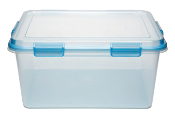 Clear plastic storage container isolated with transparent background
