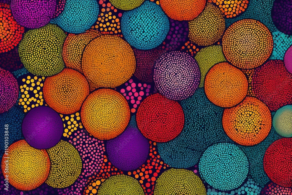 Poster abstract background with big vibrant colorful circles and seamless pattern