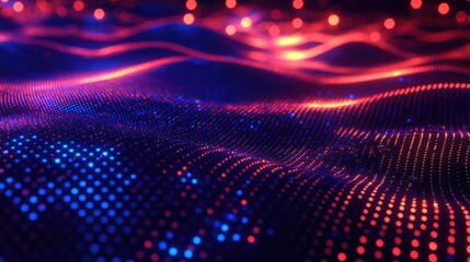 Obraz premium An array of colorful lights creating patterns on a dark background, with soft bokeh effects adding depth and space for copy