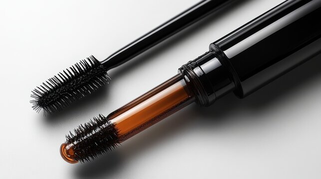 isolated eyebrow styling gel against a white background oil for care cosmetic item for eyelash and eyebrow maintenance the clear gel a set of brush equipped open and closed tube