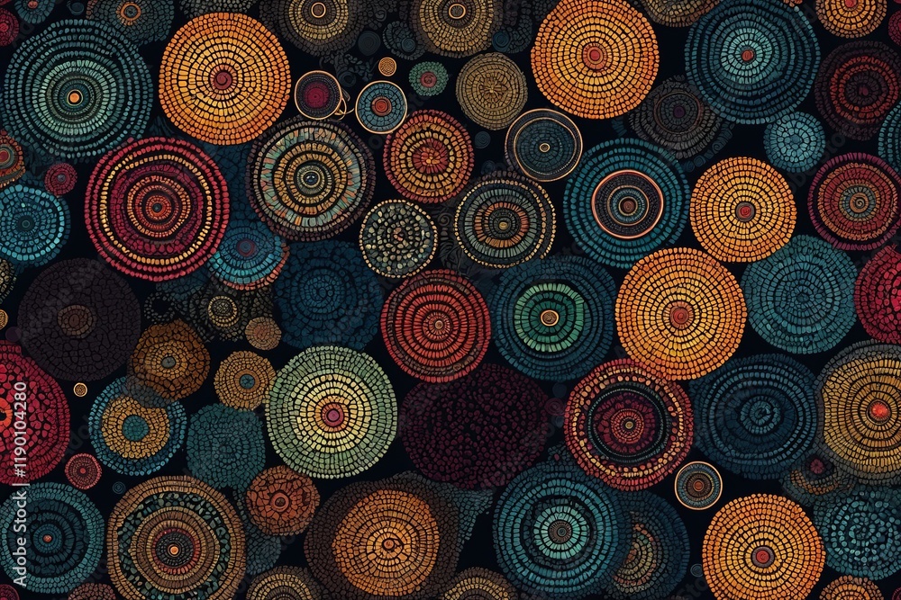 Poster abstract background with big colorful circles and seamless pattern